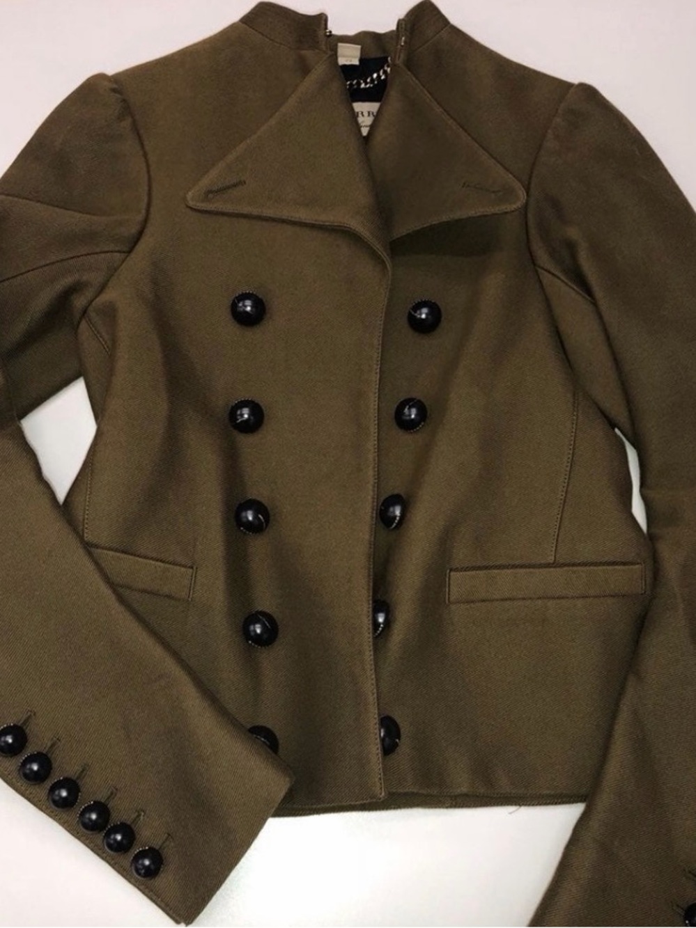 Burberry Olive Green Double-Breasted Peacoat